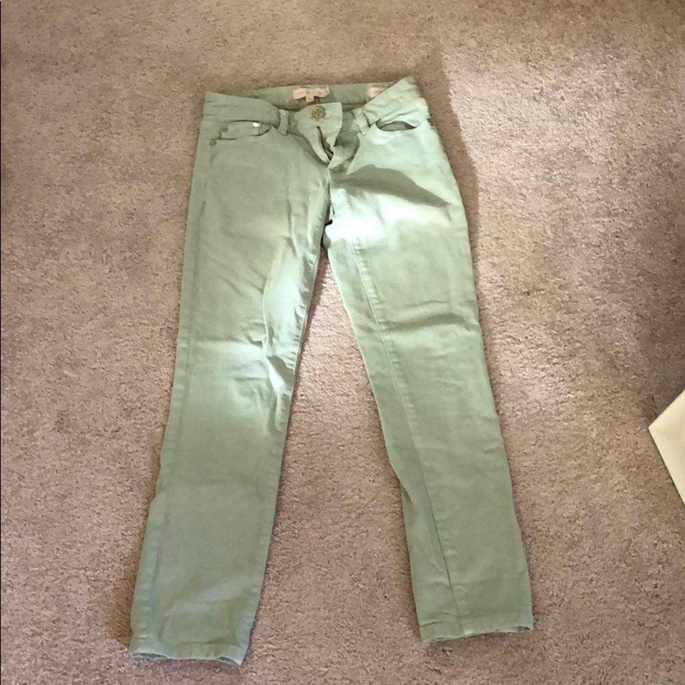 Tory Burch green cropped skinny jeans